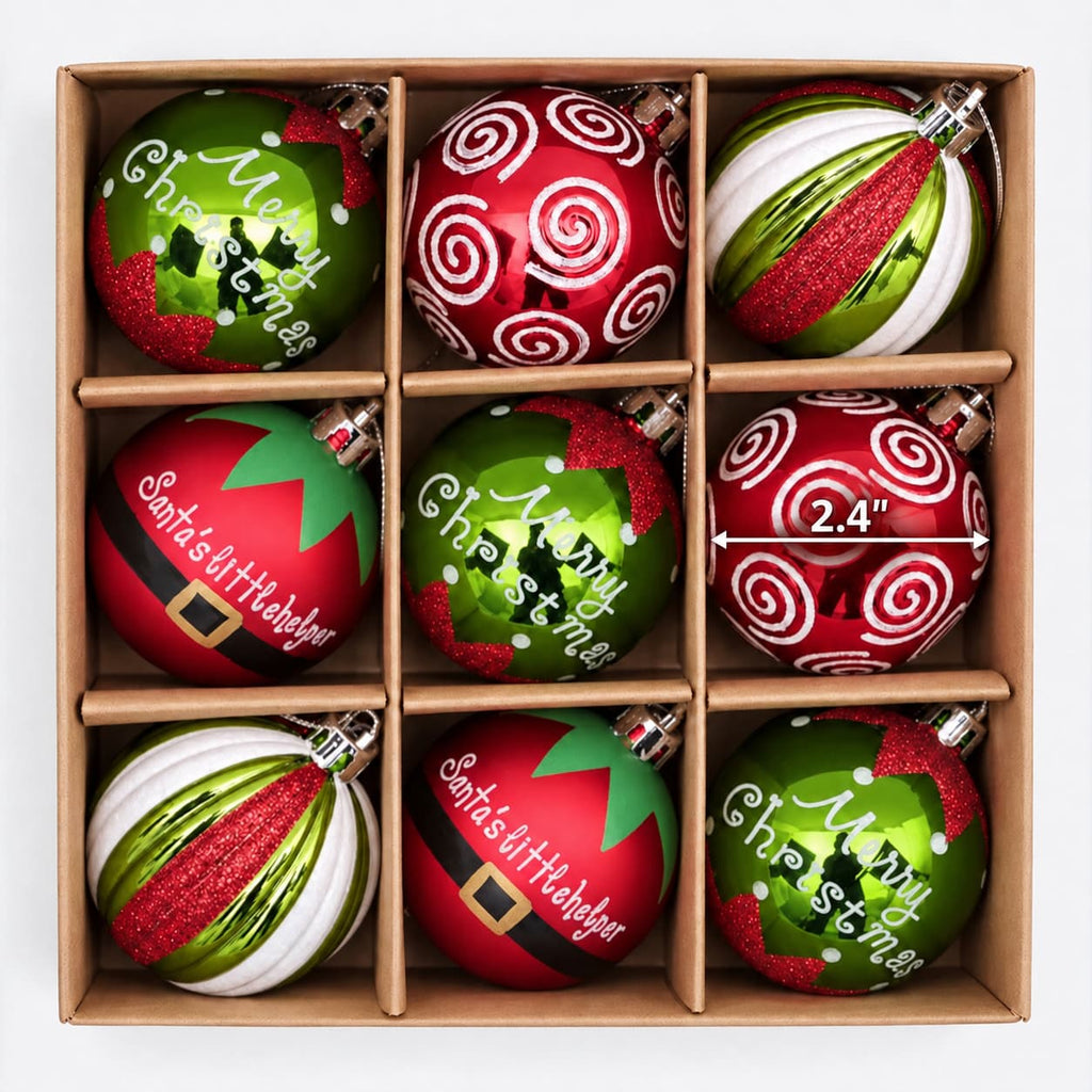 9" Red & Green Christmas Ornaments
