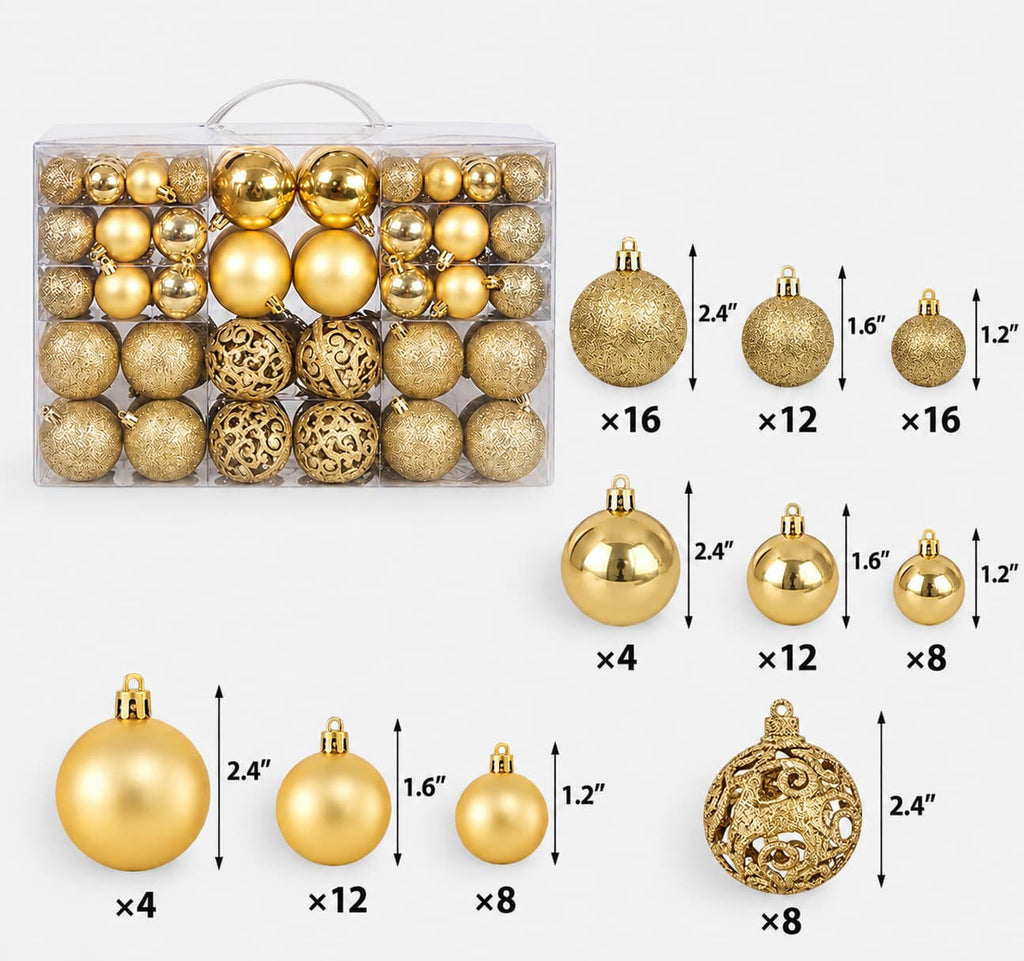 100" Gold Christmas Ornament Set