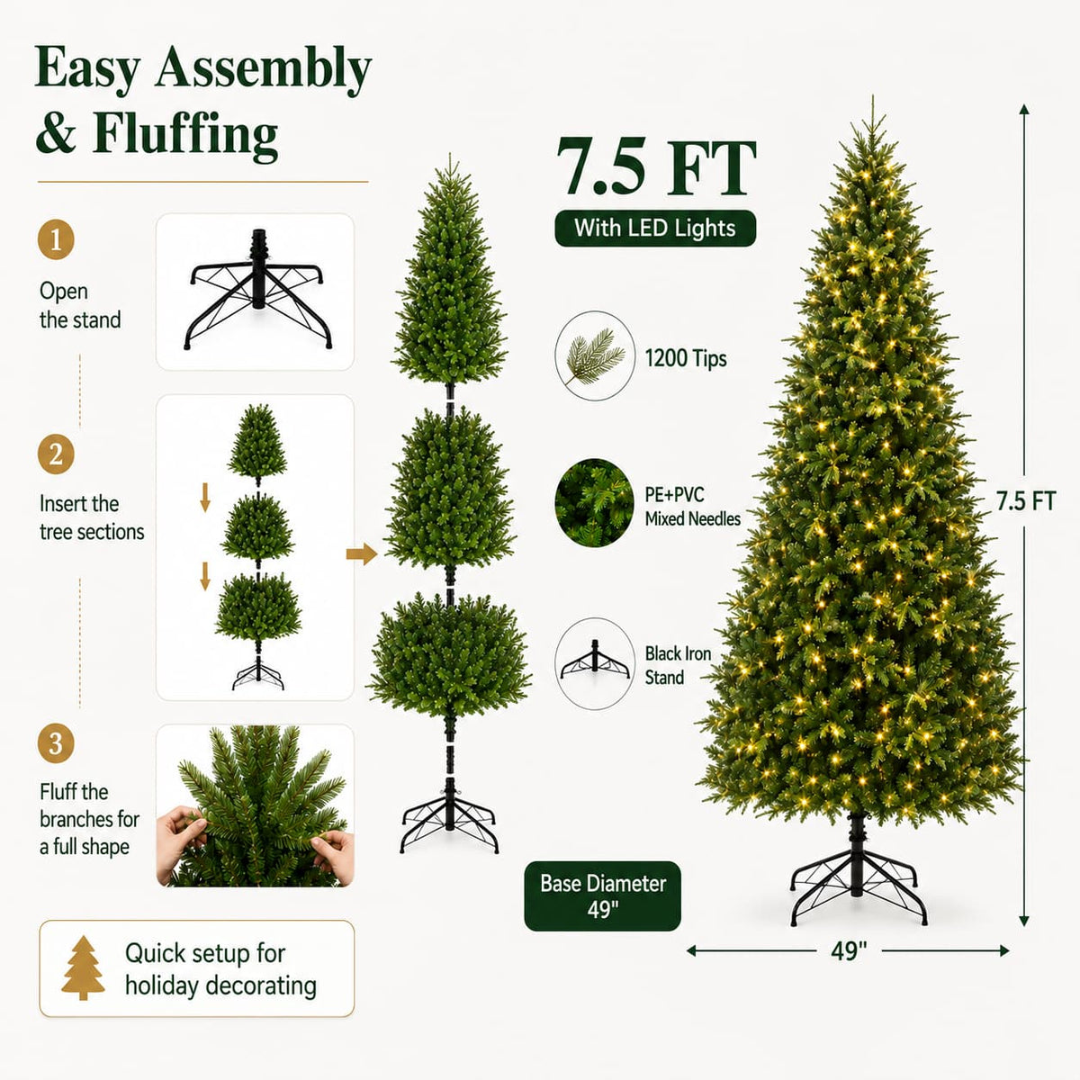 Realistic Green Pre-Lit Christmas Tree